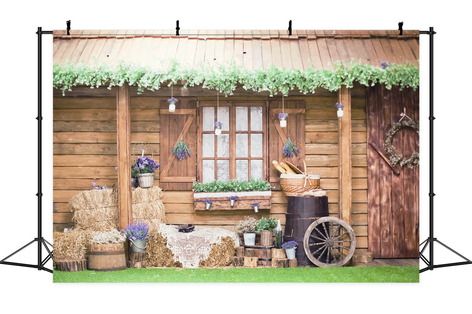 Rustique Cabine Vigne Décorative Avant-toit Pourpre Lavande Accent Porche Toile de fond M2-16