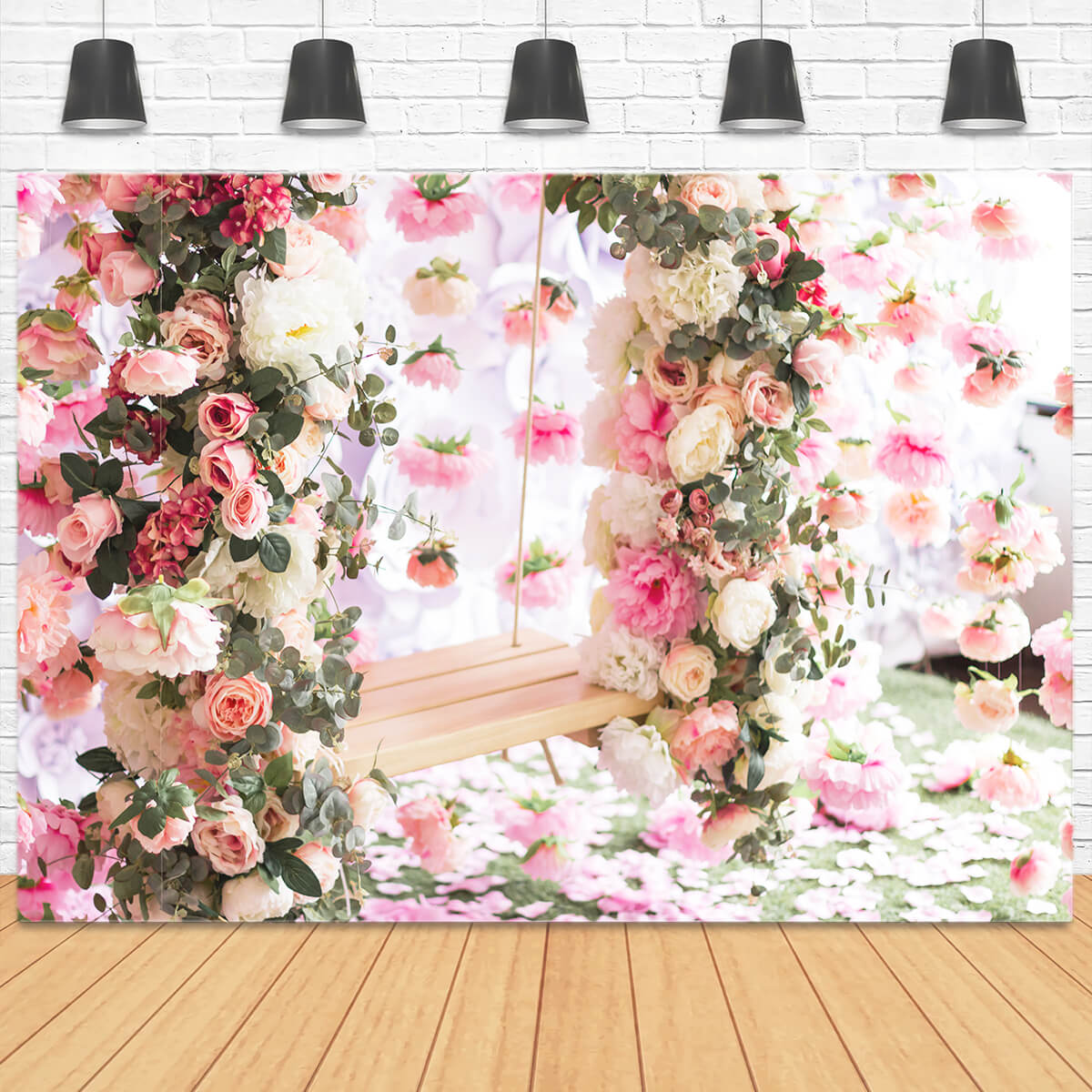 Printemps Romantique Rose Rosacée Fleur Vigne enchevêtrée Balançoire Toile de fond M2-24