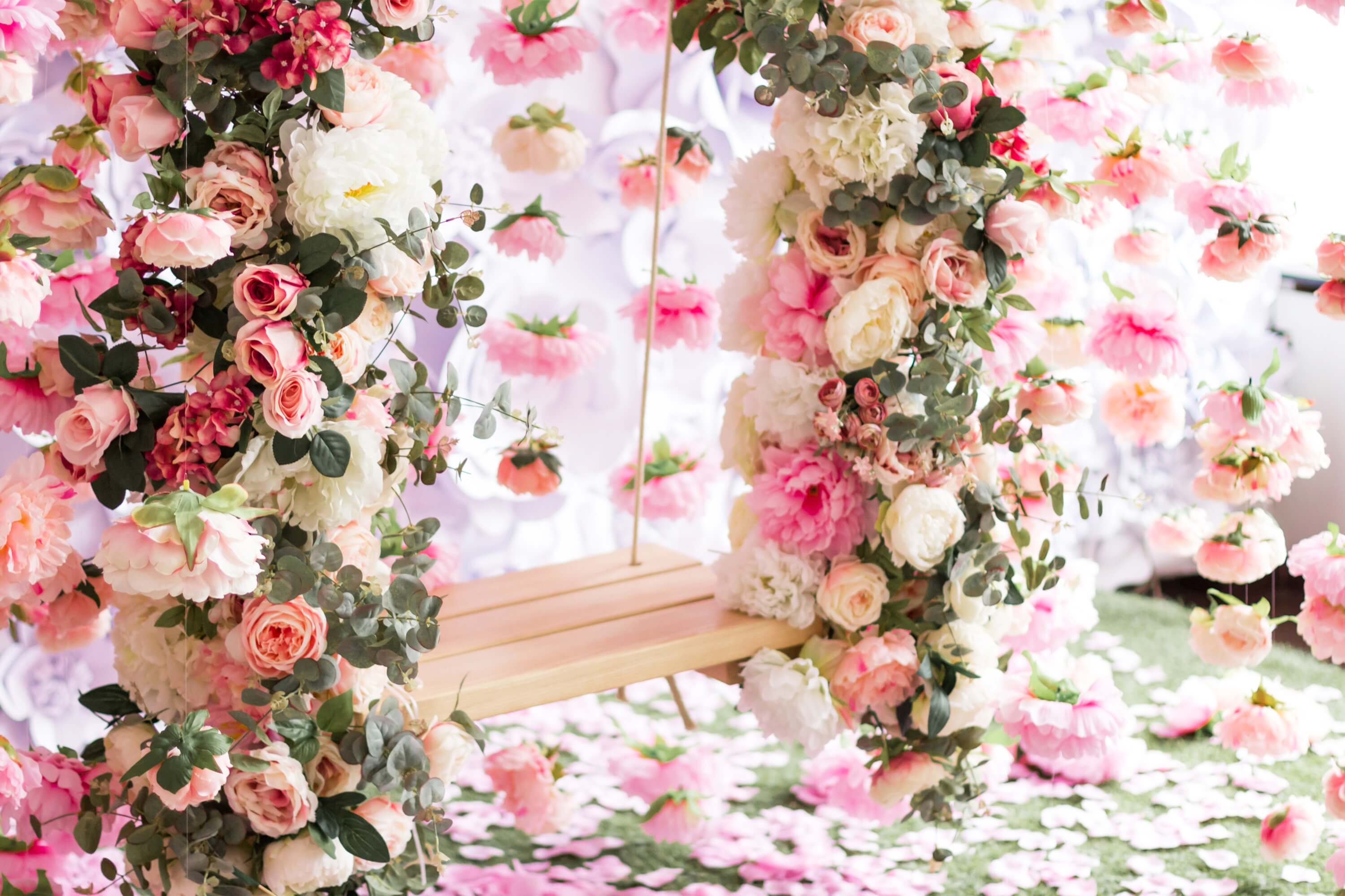 Printemps Romantique Rose Rosacée Fleur Vigne enchevêtrée Balançoire Toile de fond M2-24