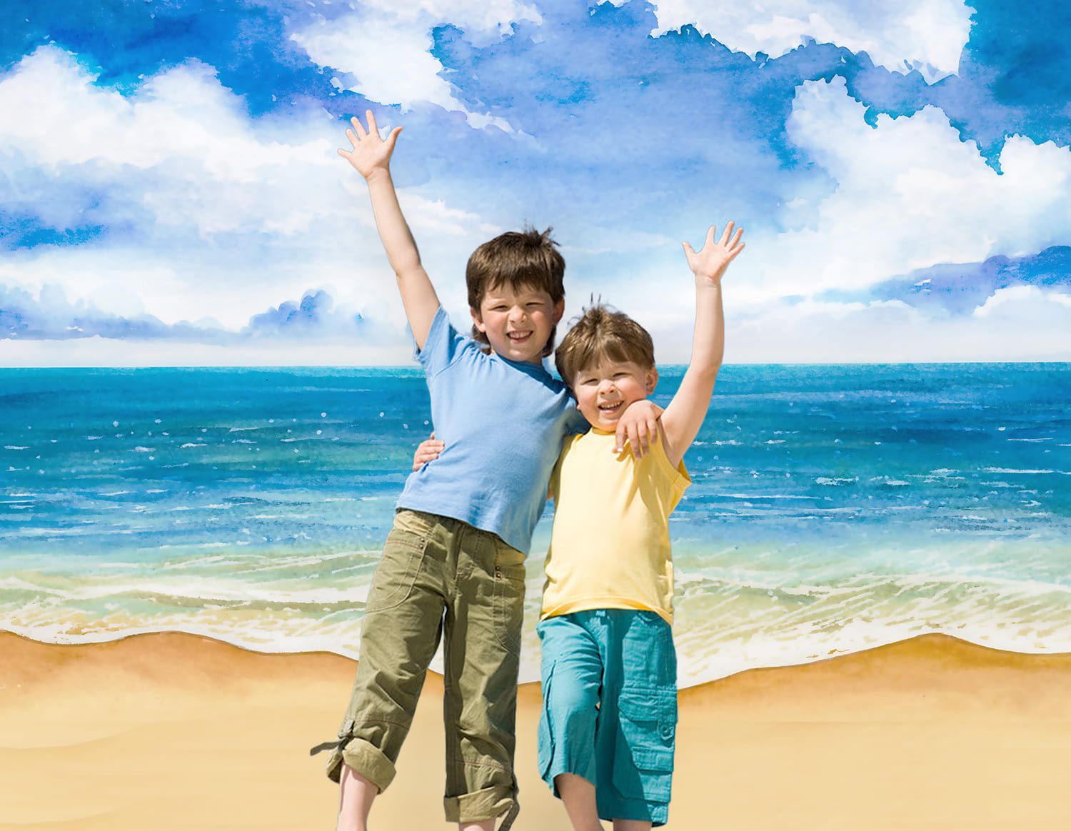 Toile de Fond des Vagues de L'océan Aquarelle Dessinée à la Main M5-120