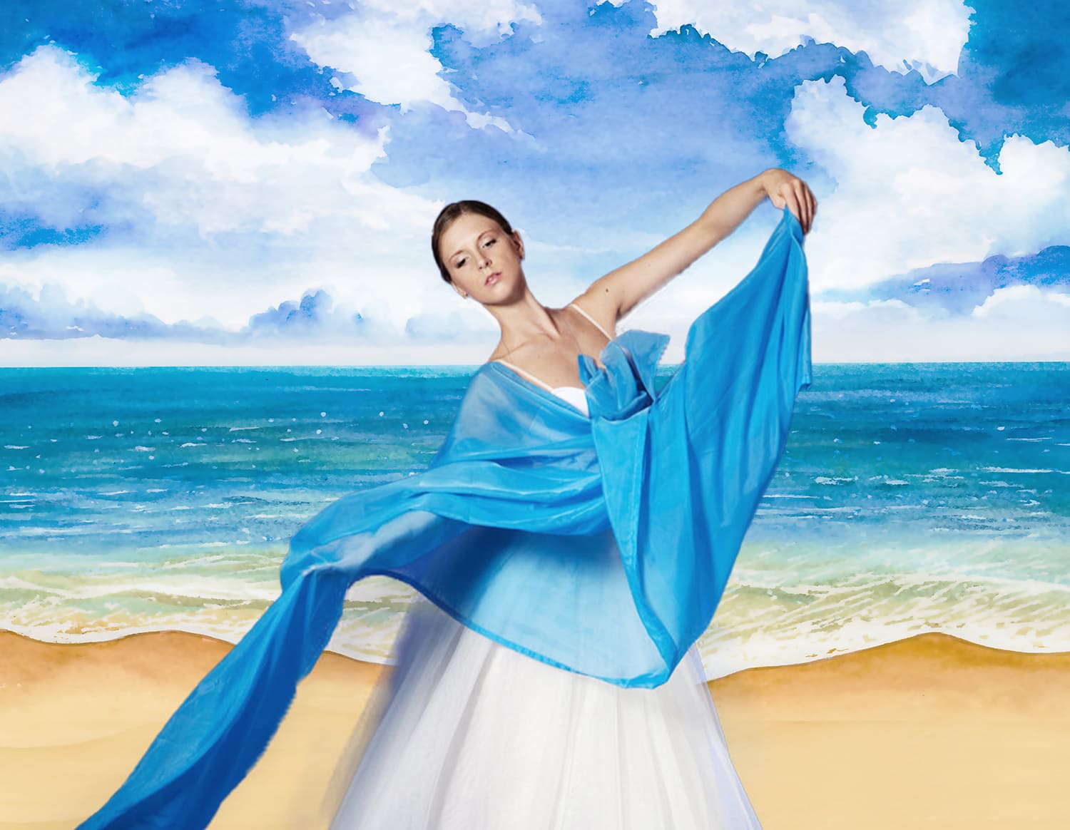 Toile de Fond des Vagues de L'océan Aquarelle Dessinée à la Main M5-120