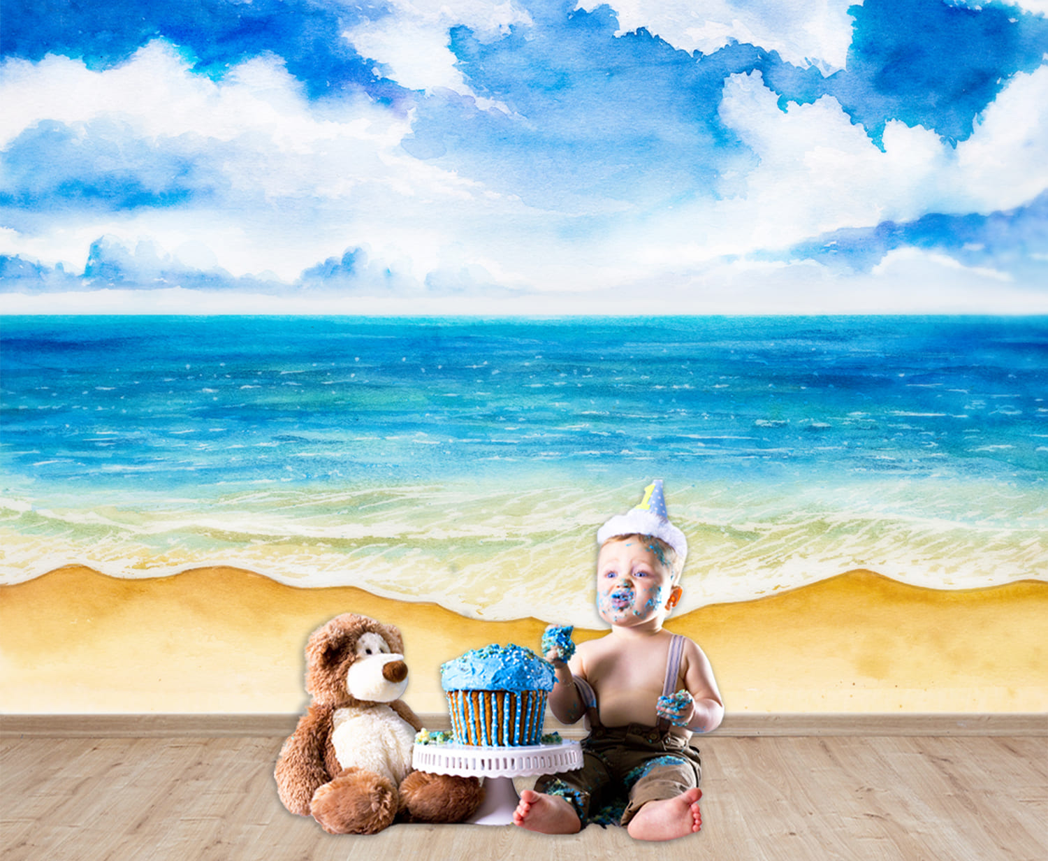 Toile de Fond des Vagues de L'océan Aquarelle Dessinée à la Main M5-120