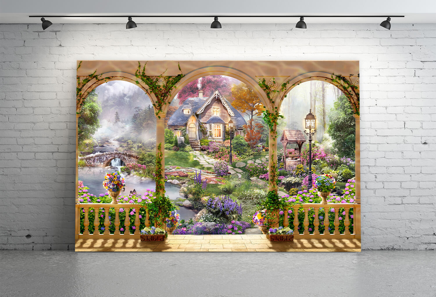 Fleurs Jardin Terrasse Pavillon Toile de Fond M5-121