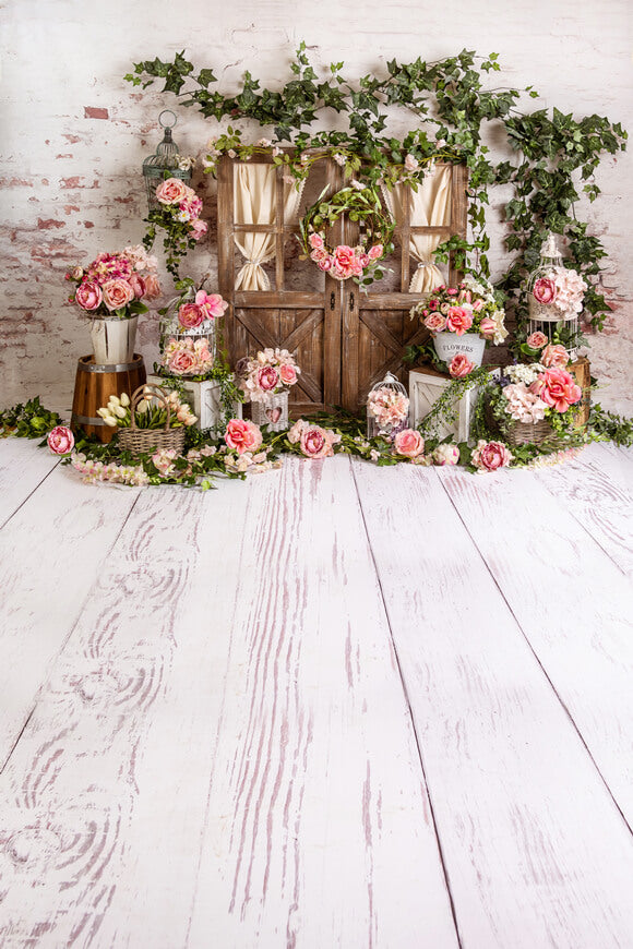 Fleurs Roses Feuilles Vertes Toile de Fond de Printemps M5-144