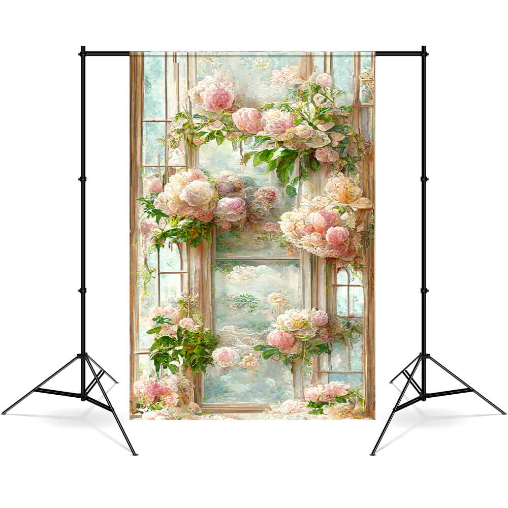 Fine Art Peinture à L'huile Fenêtre Fleurs Toile de Fond M5-150