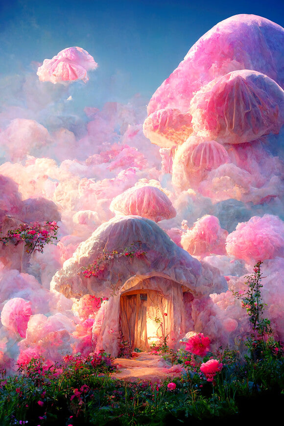 Toile de Fond de Château de Maison de Champignon Rose Fantaisie M5-151