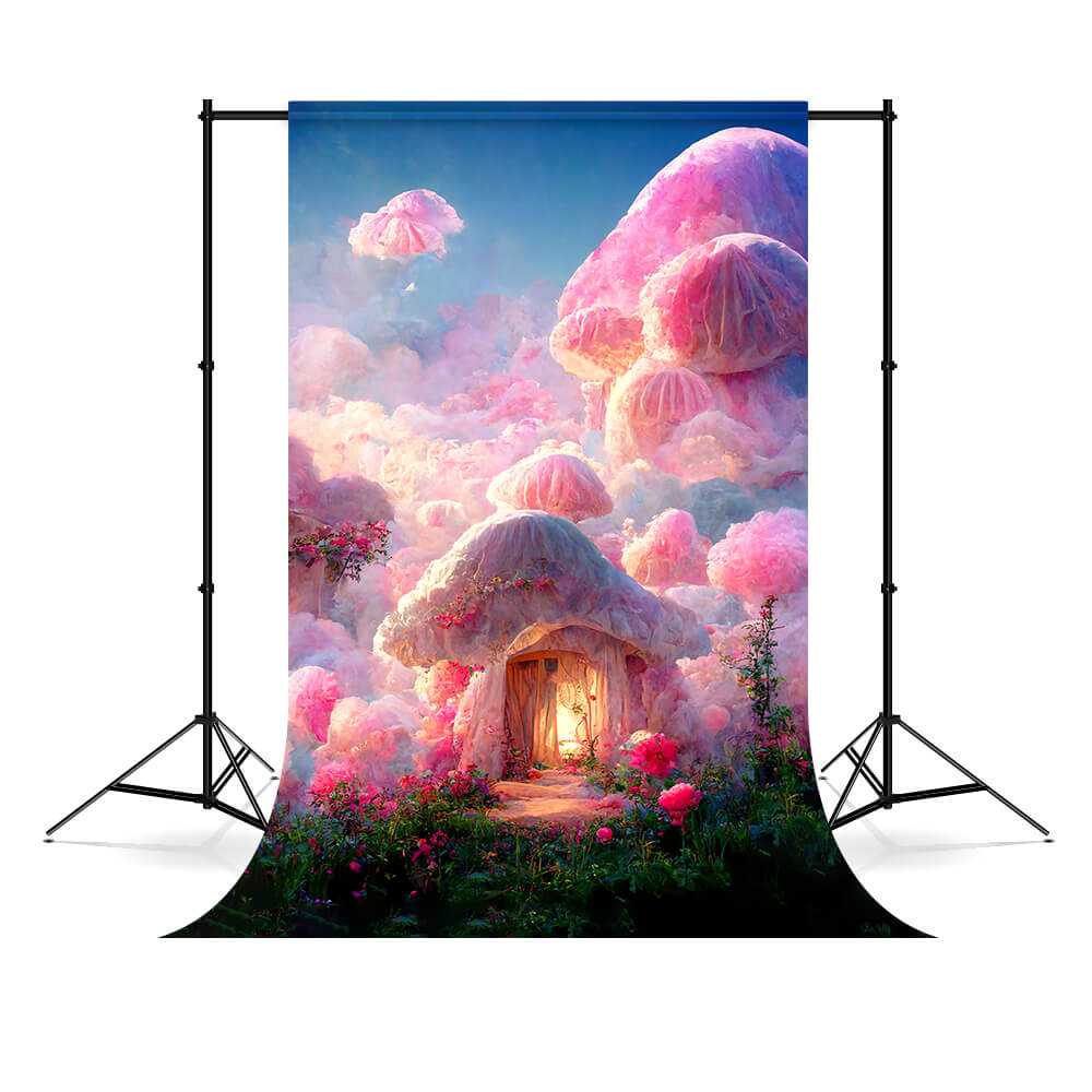 Toile de Fond de Château de Maison de Champignon Rose Fantaisie M5-151