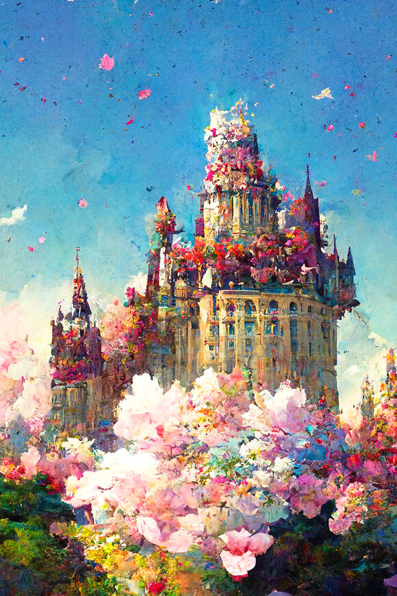 Peinture à L'huile Fleur Jardin Château Toile de Fond M5-152