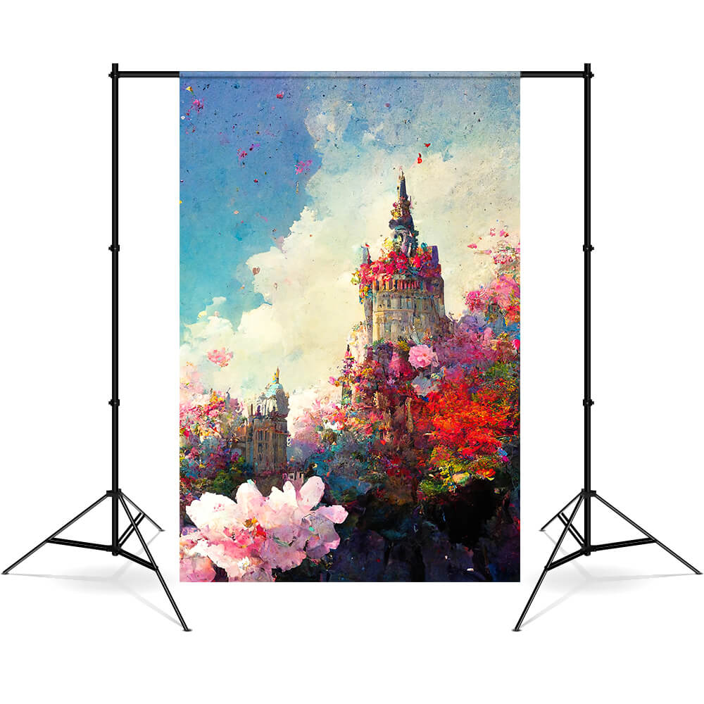 Toile de Fond de Peinture à L'huile de Château Floral de Jardin M5-154