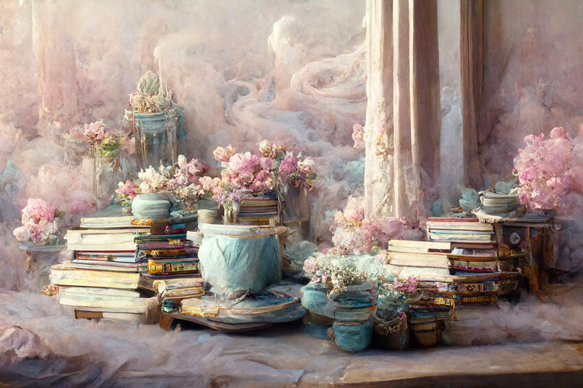 Vintage Peinture Livre Fleur Fine Art Toile de Fond M5-156