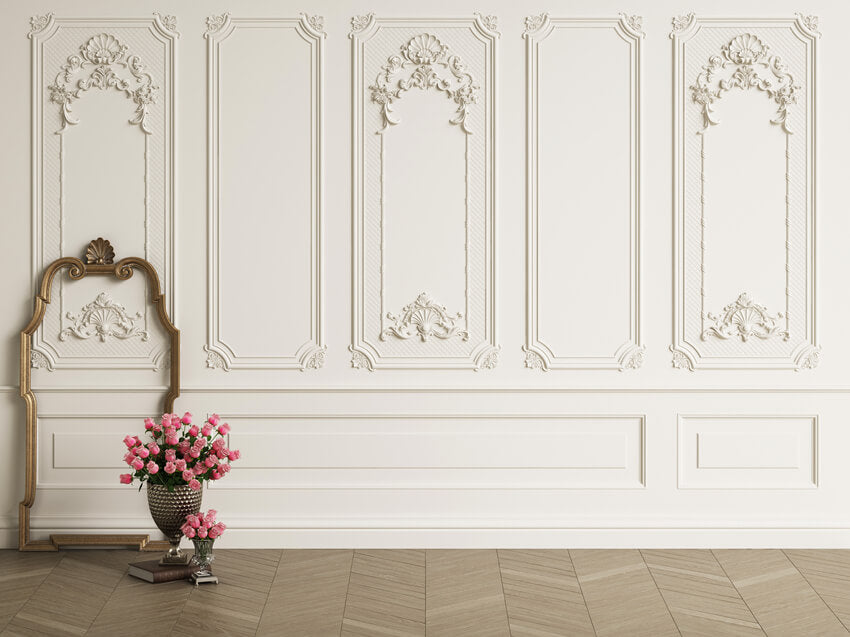 Fond de Sol en Bois Mur Rétro Blanc M5-30