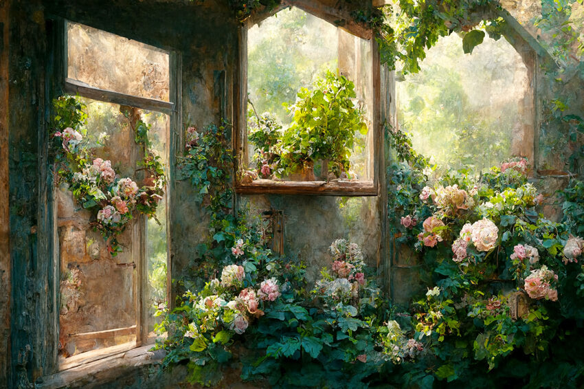 Toile de Fond de Fenêtre de Porte de Jardin de Peinture à L'huile M5-43