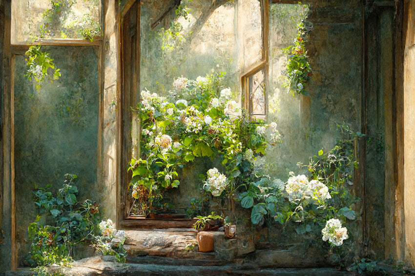 Extérieur Fenêtre Fleurs Plantes Toile de Fond M5-47