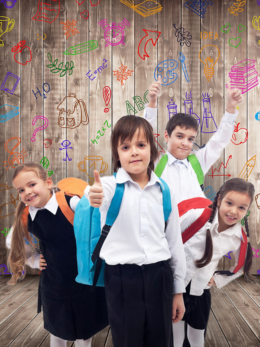 Retour à L'école Crayon Griffonnage Toile de Fond en Bois M5-86