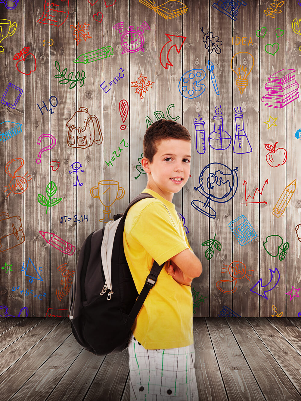 Retour à L'école Crayon Griffonnage Toile de Fond en Bois M5-86