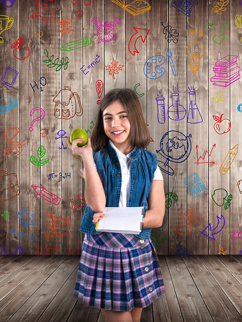 Retour à L'école Crayon Griffonnage Toile de Fond en Bois M5-86