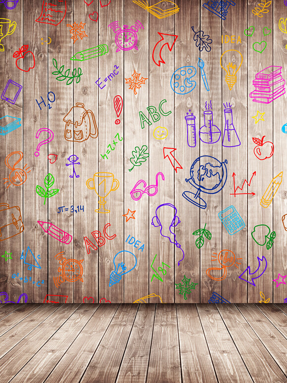 Retour à L'école Crayon Griffonnage Toile de Fond en Bois M5-86