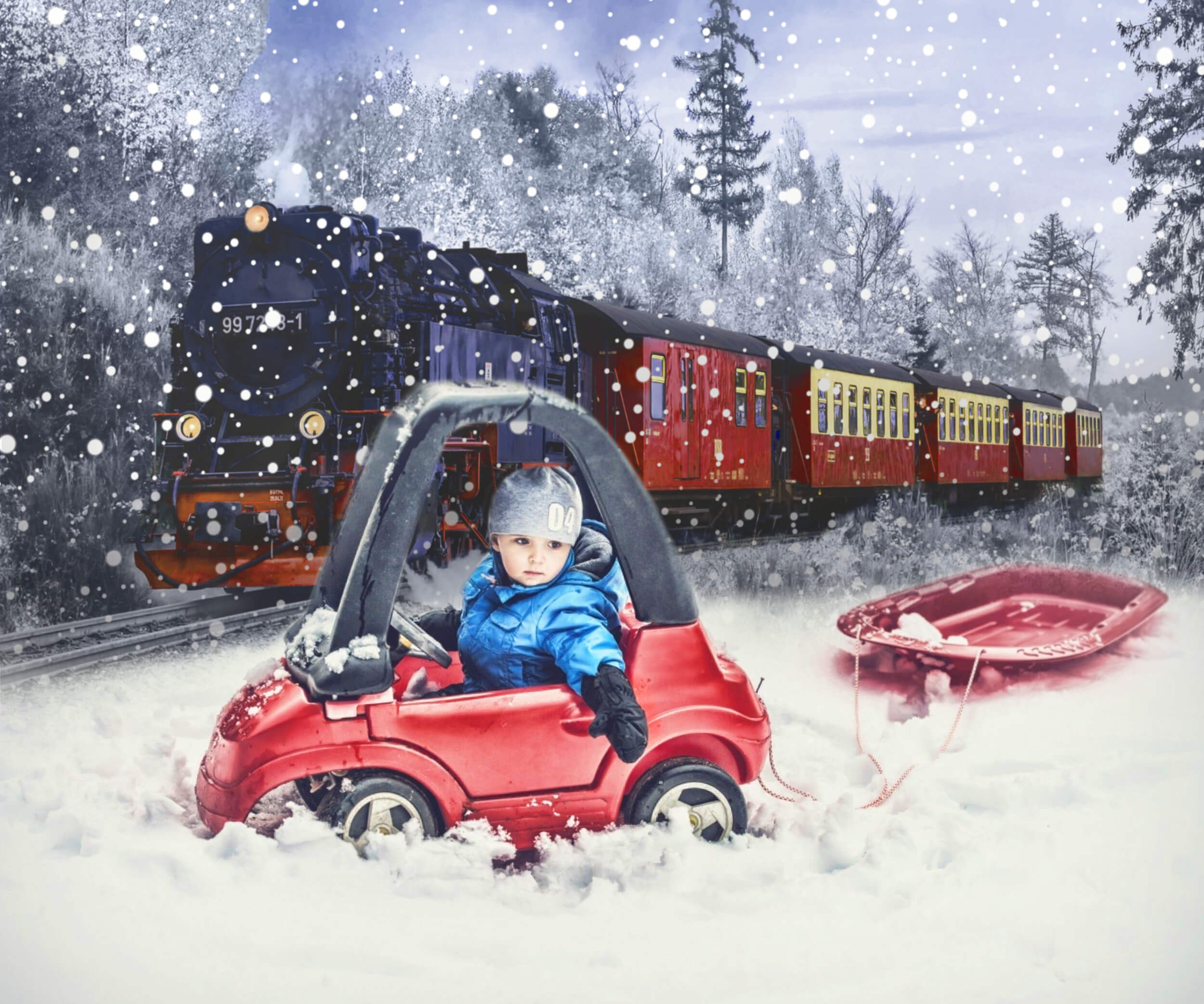 Toile de Fond de Train de Paysage de Montagne de Neige D'hiver M6-138