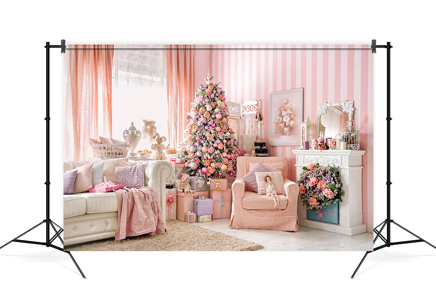 Décor de Canapé de Cheminée de Sapin de Noël rose M6-143