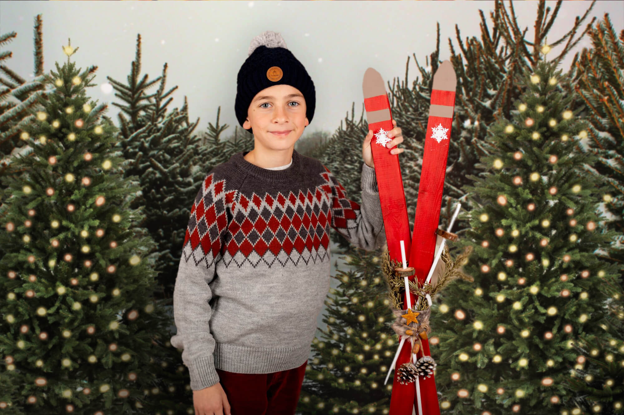 Arbre de Noël Ferme Hiver Neige Toile de Fond M6-147