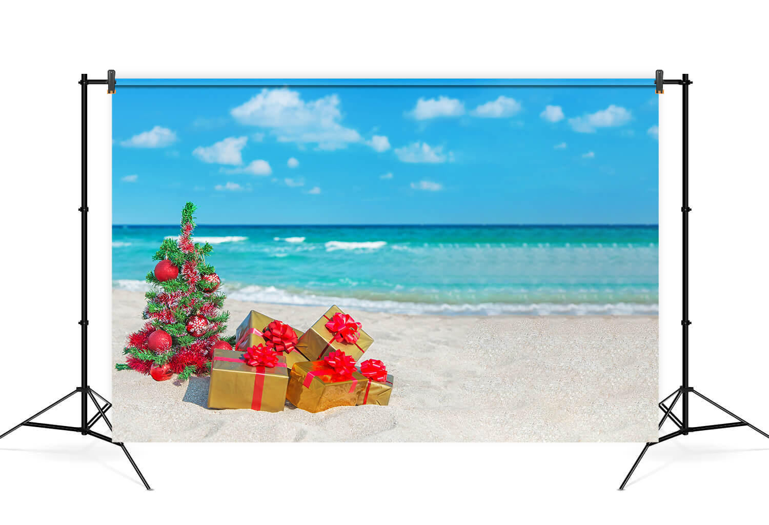Toile de Fond de Coffrets Cadeaux D'arbre de Noël de Plage de Mer M6-149