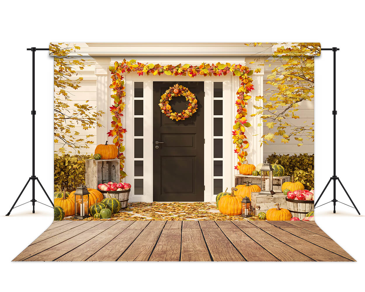Porte D'entrée Feuilles D'érable Citrouille Automne Toile de Fond M6-36