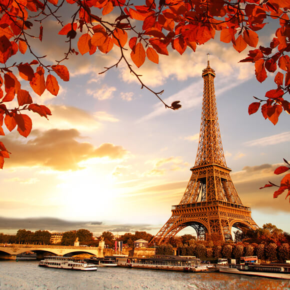 Tour Eiffel feuilles d'érable Coucher de Soleil Décor Toile de Fond M6 –