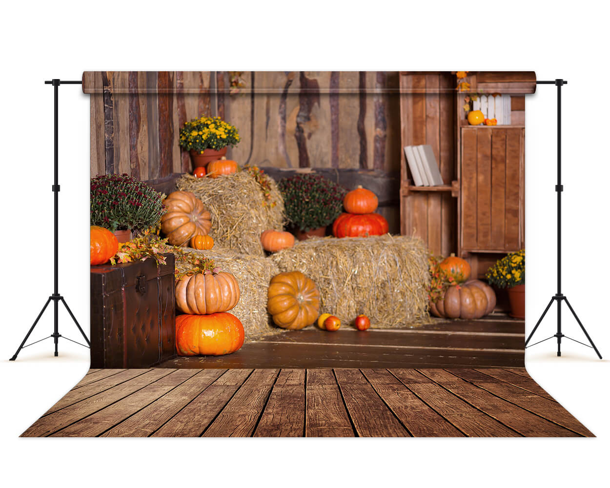 Automne Grange Citrouille Paille Thanksgiving Toile de Fond M6-47