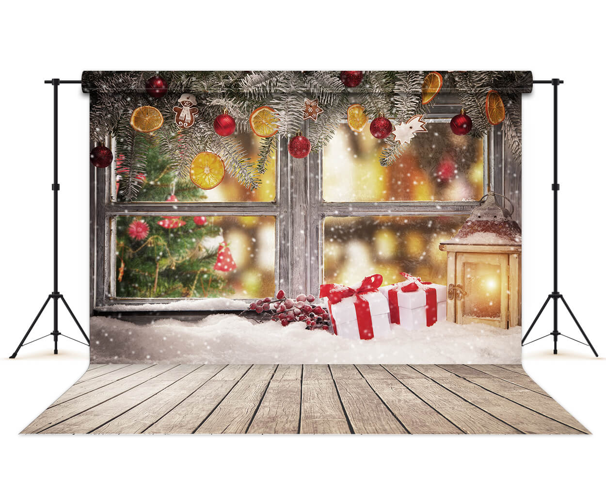Décoration de Fenêtre de Noël Toile de Fond D'arbre Flou M6-80