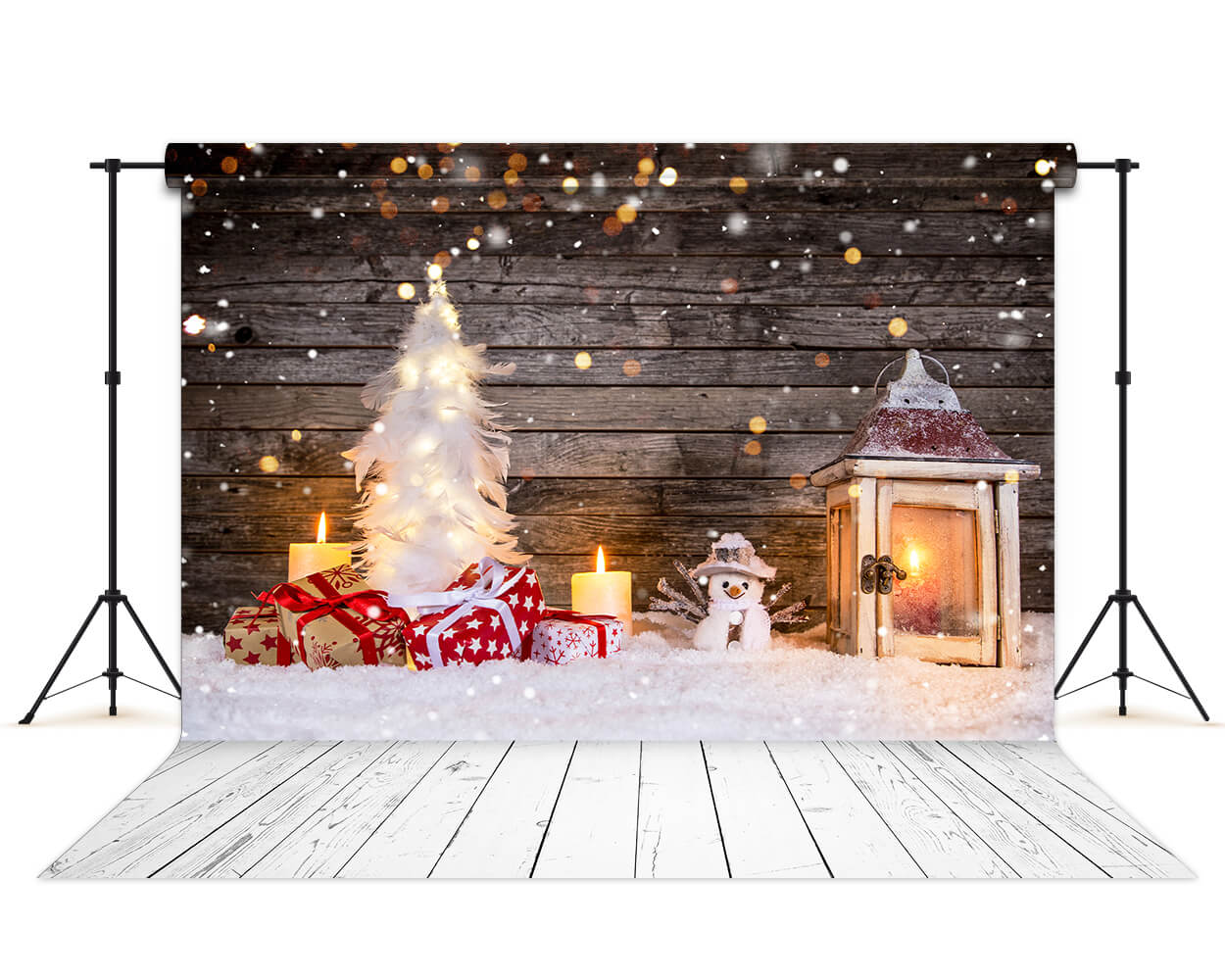 Toile de Fond de Noël Bonhomme de Neige en Bois Enneigé M6-82