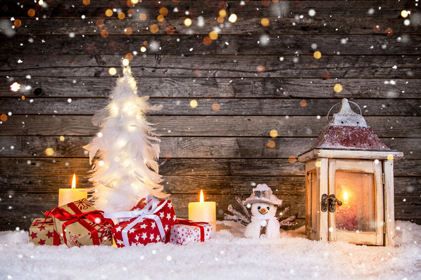 Toile de Fond de Noël Bonhomme de Neige en Bois Enneigé M6-82