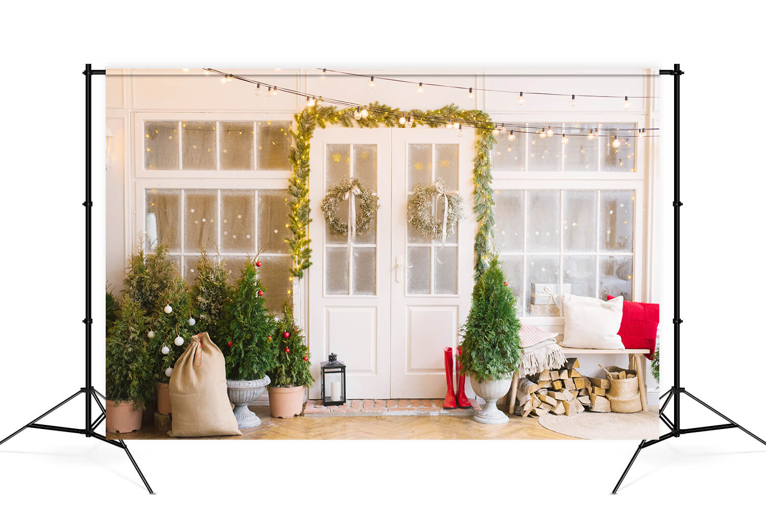 Toile de Fond de Porche de Porte Décorée D'arbre de Noël M6-86