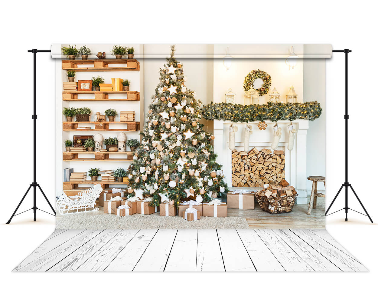 Arbre de Noël Étagère Cheminée Chaussette Toile de Fond M6-87