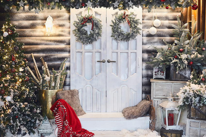 Décoration de la Maison de Noël Toile de Fond de la Cour Familiale M6-89