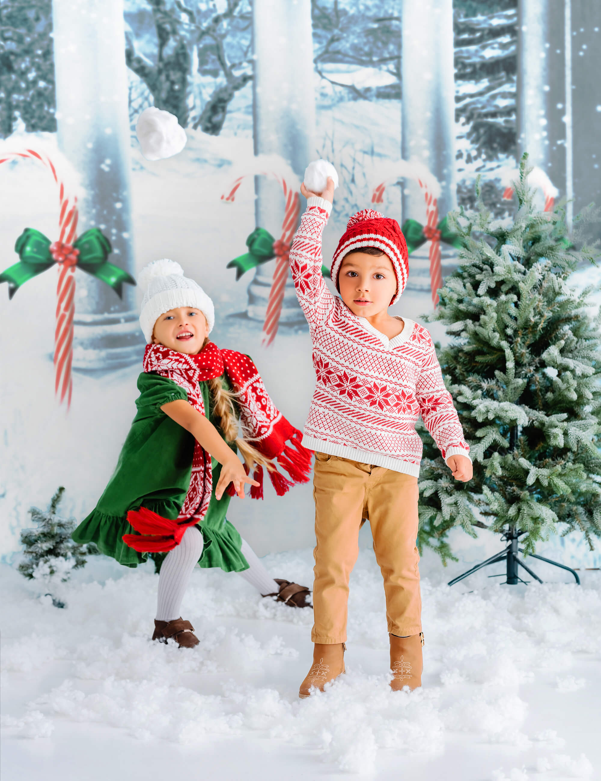 Candy Canes Noël Hiver Neige Toile de Fond M7-04