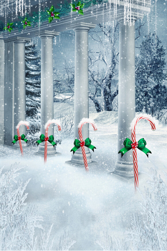 Candy Canes Noël Hiver Neige Toile de Fond M7-04