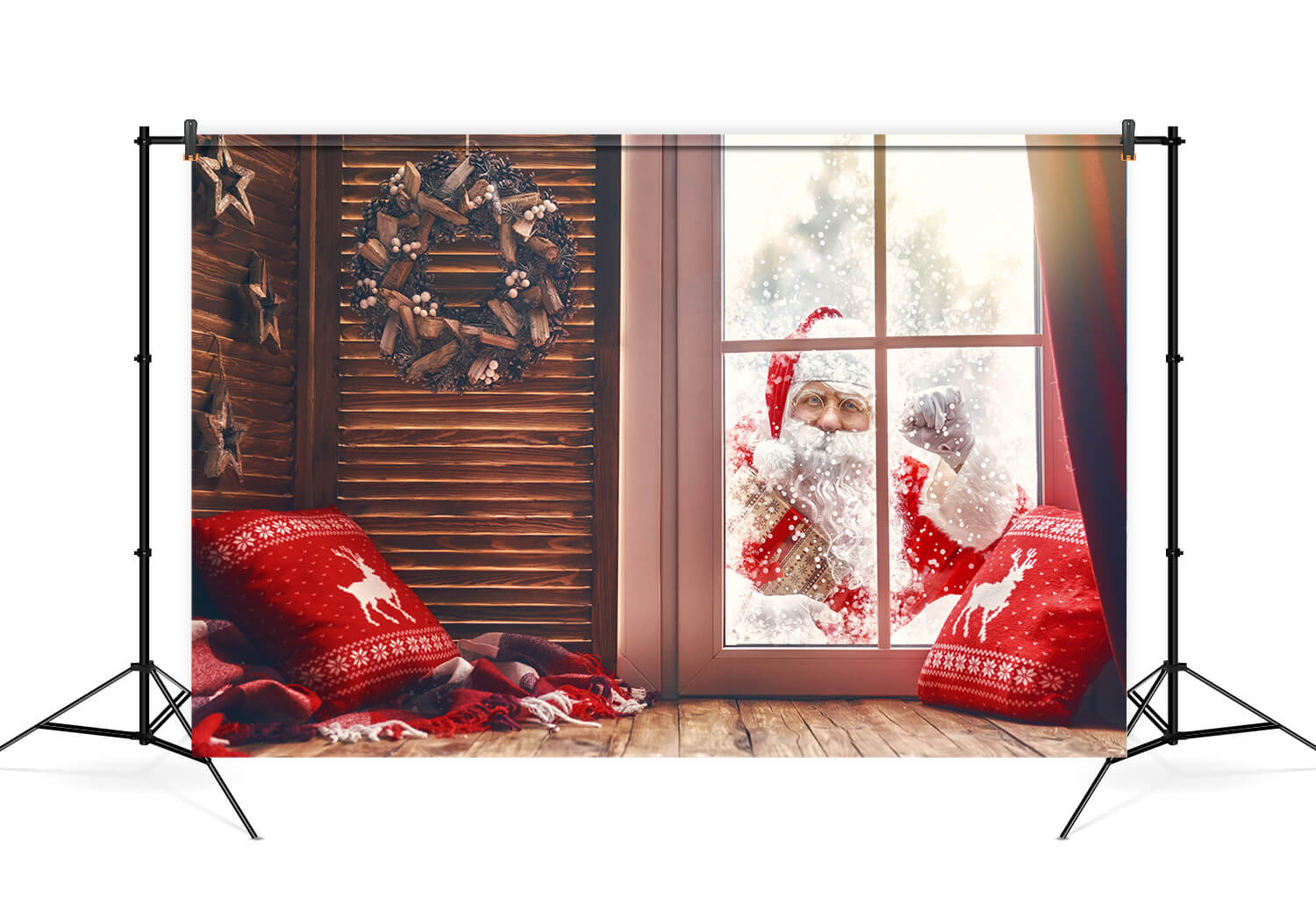 Père Noël à L'extérieur de la Fenêtre Toile de Fond de Noël M7-07