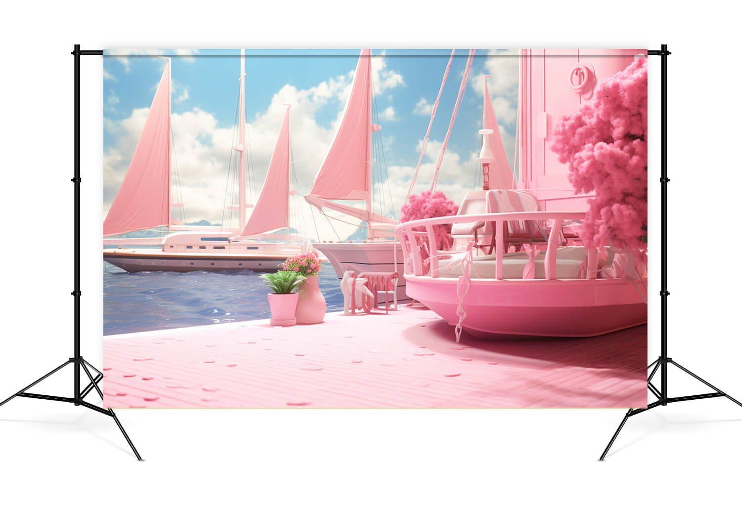 Toile de Fond pour Poupée de Rêve Yacht de Plage Rose M7-107