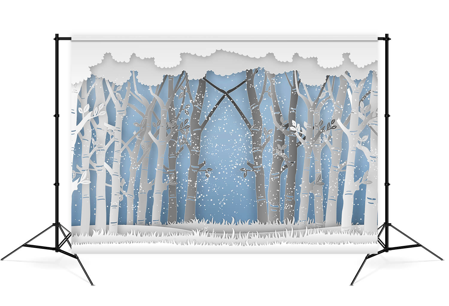 Forêt Enneigée d'Hiver Grands Arbres Prairie Toile de Fond M7-25