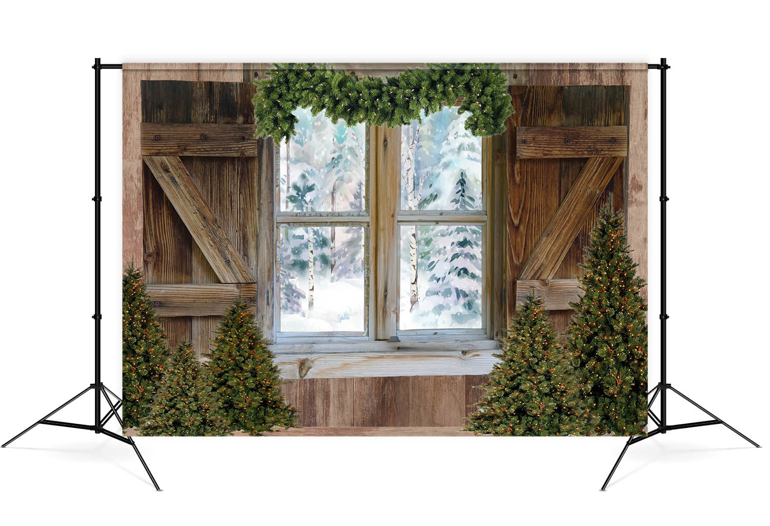 Arbre de Noël Fenêtre Neige Vue Toile de Fond M7-27