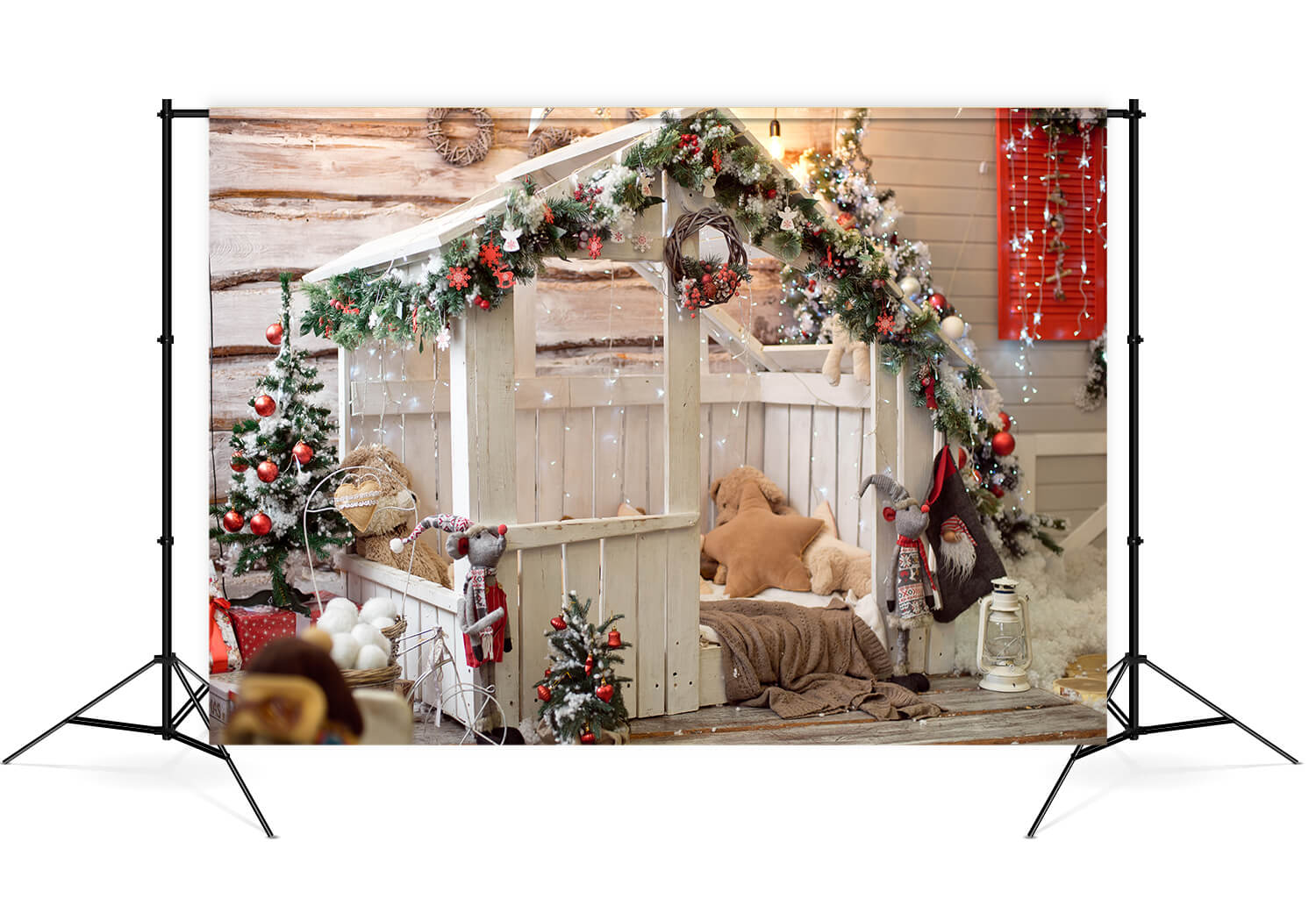 Toile de Fond de Noël Mignonne Petite Maison en Bois M7-37