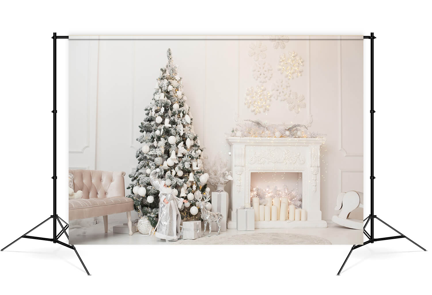 Toile de Fond de mur de Cheminée de Sapin de Noël Décoré M7-39
