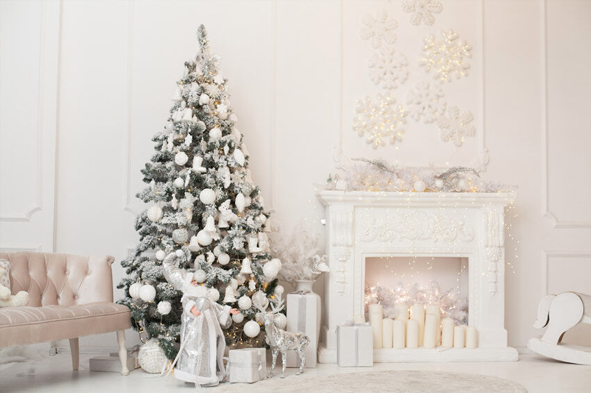 Toile de Fond de mur de Cheminée de Sapin de Noël Décoré M7-39