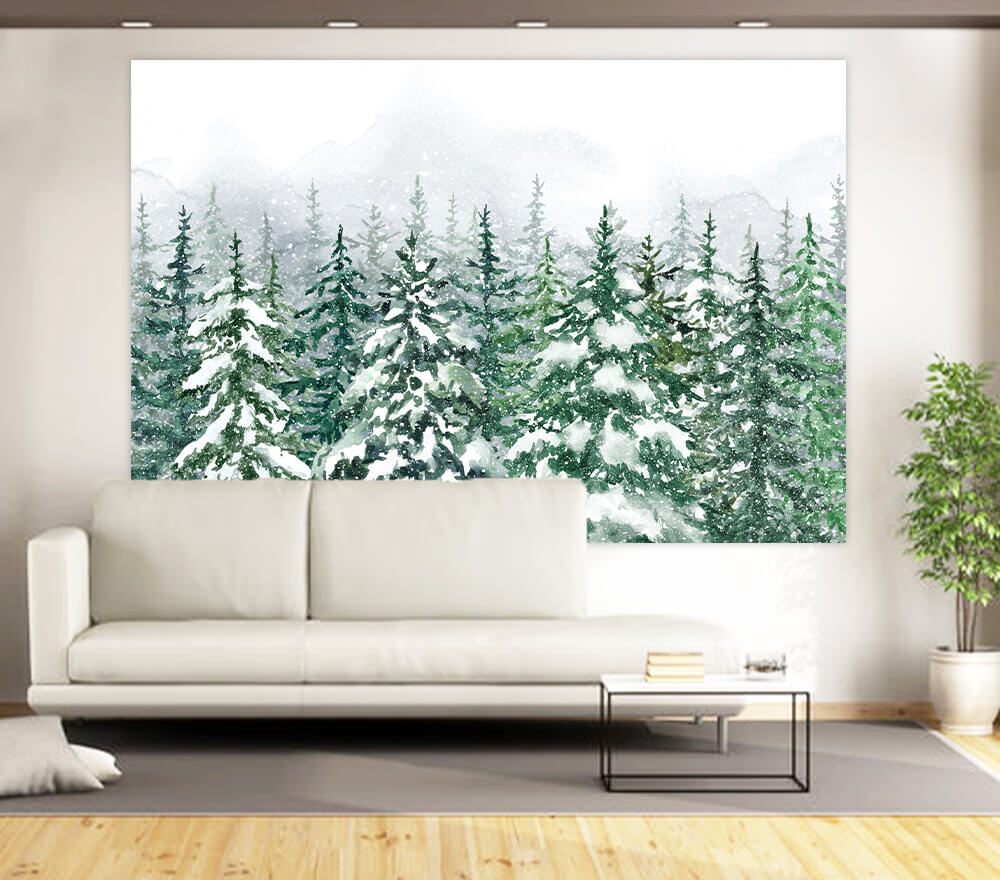 Toile de Fond de Paysage de Neige de Forêt de Pins d'Hiver M7-43