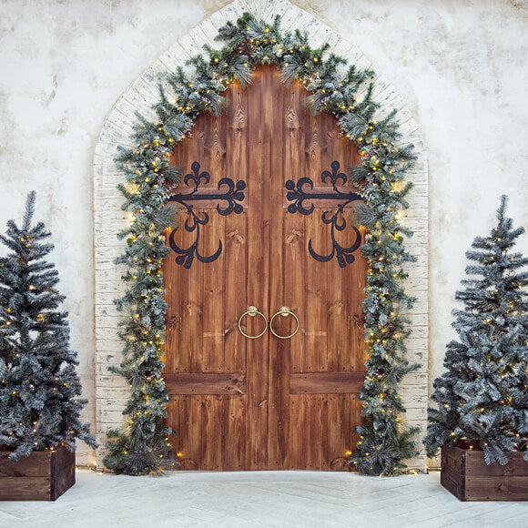 Toile de Fond de mur de Porte en Bois de Sapin de Noël M7-46