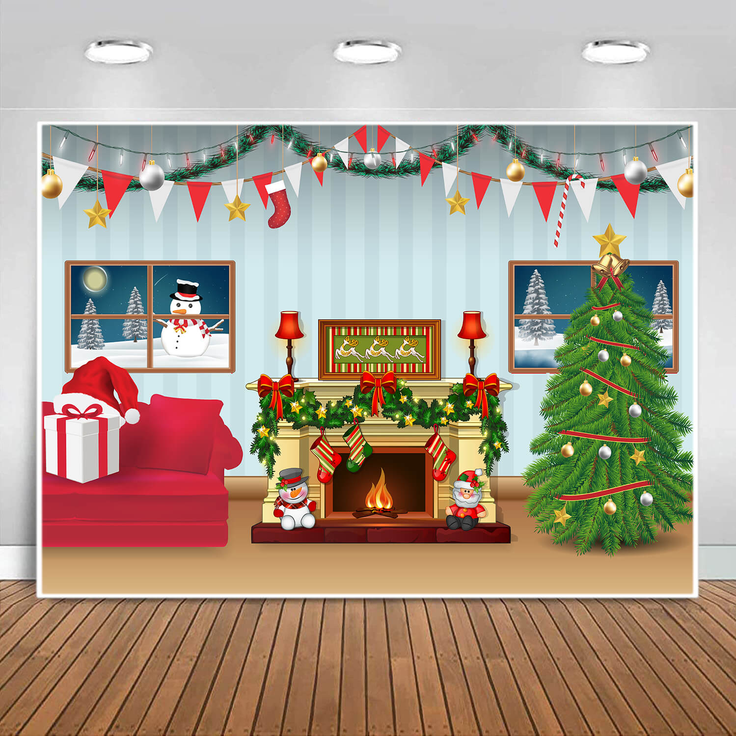 Toile de Fond de Dessin Animé de Salon Décoré de Noël M7-49
