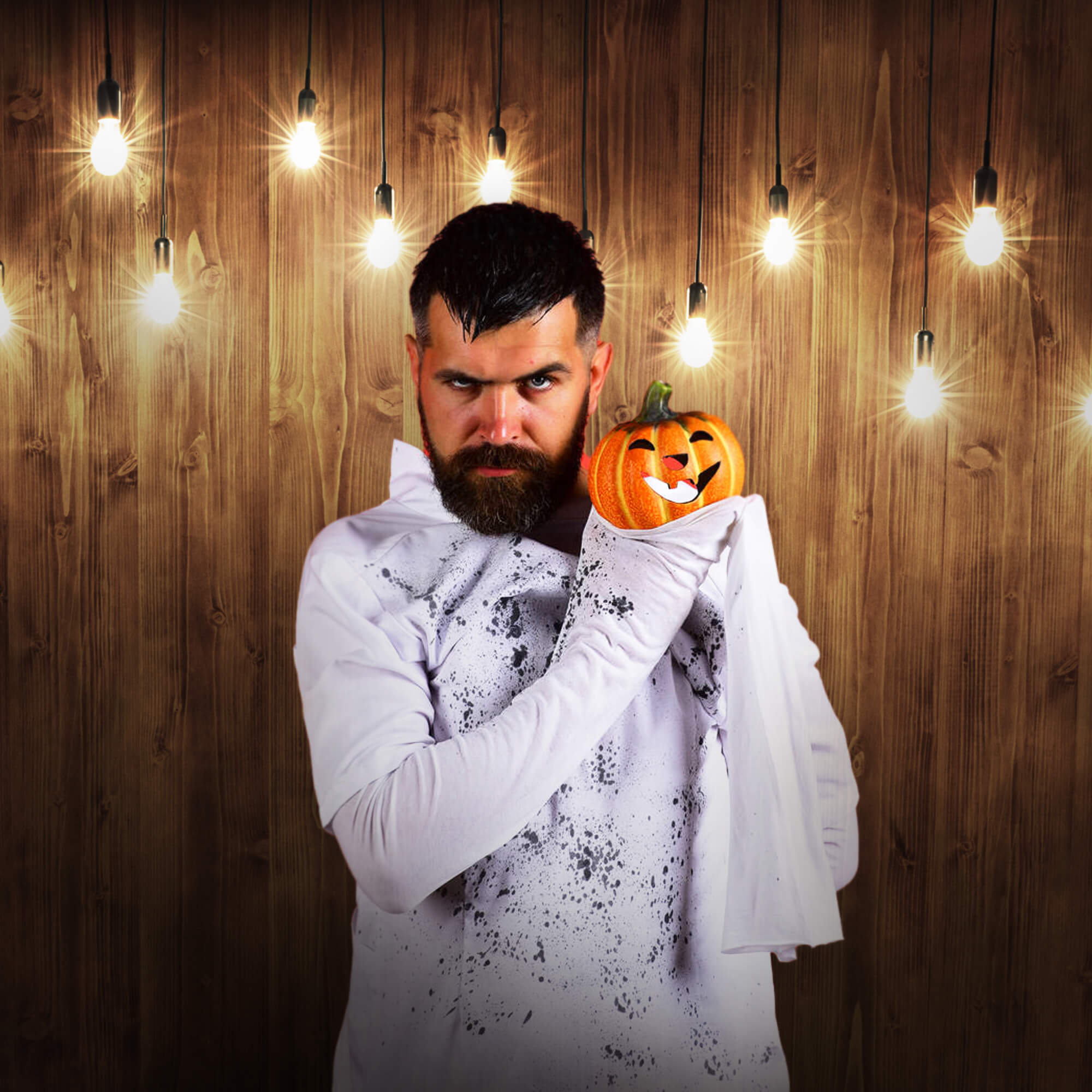 Toile de Fond Murale en Bois Rustique Avec Ampoules M7-80