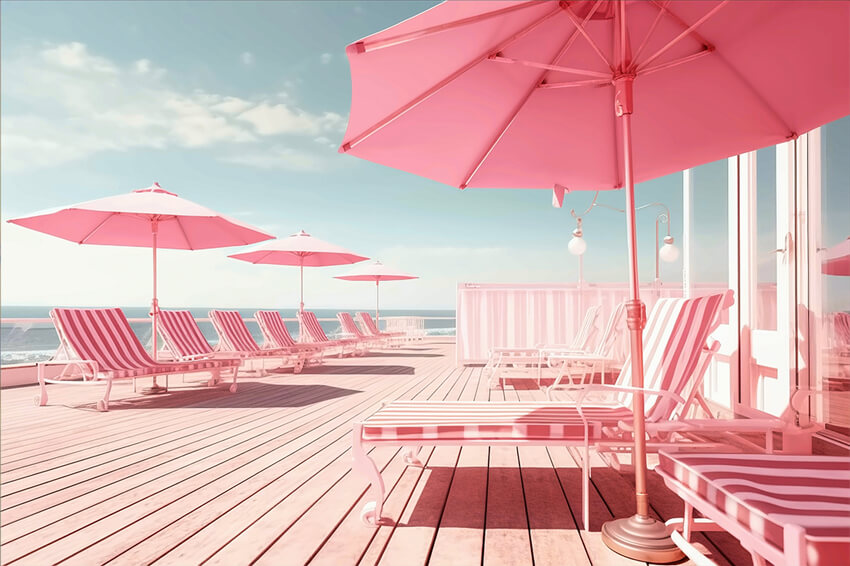 Parapluie de Plage Rose Toile de Fond pour Poupée de Mode M7-97