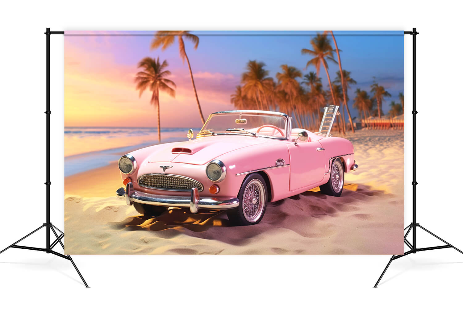 Toile de Fond pour Poupée de Mode Plage Estivale Voiture Rose M7-99