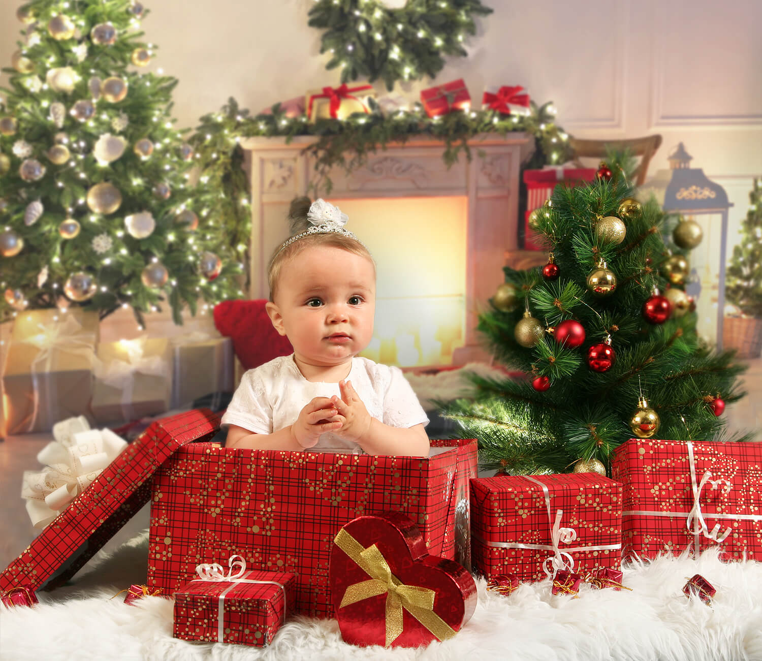 Toile de Fond Belle Cheminée Décor Sapin de Noël M8-20